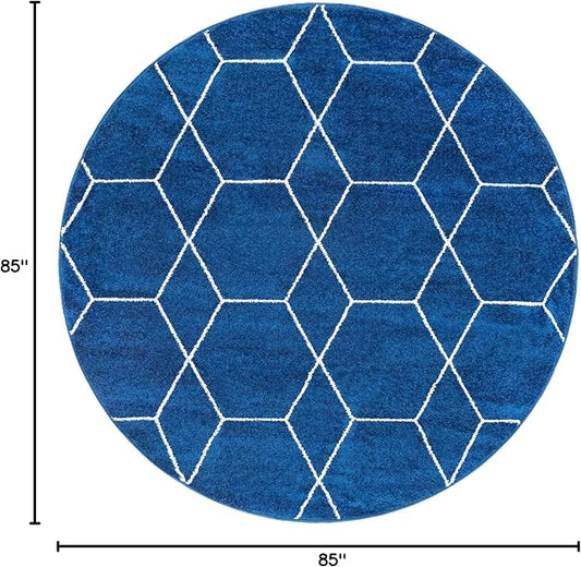 Unique Loom Trellis Frieze Collection Area Rug - Geometric (7' Round, Navy Blue/ Ivory)