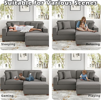 Modular Sectional Couches for Living Room, Modern Loveseat 2-Seater Sofa Couch with Ottoman, Upholstered Couches for Living Room Bedroom, Light Grey