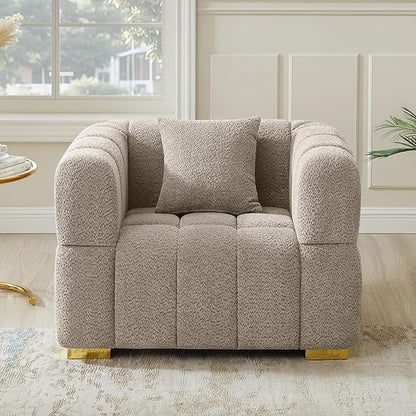 VANOMi 44.09”Oversized Accent Chair, Boucle Arm Chair with Deep Seat, Comfy Reading Chair for Living Room, Bedroom, Office, Apartment, Camel (1 Piece)