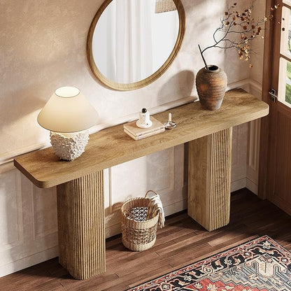 Tribesigns 63-Inch Long Entryway Table, Farmhouse Console Table Behind Couch, Modern Wooden Entry Stand with Fluted Deign for Living Room, Hallway, Foyer, Entrance