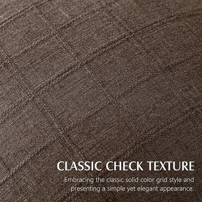Foindtower Set of 2 Decorative Linen Check Throw Pillow Covers Neutral Farmhouse Lumbar Cushion Covers Modern Boho Home Decor for Sofa Chair Couch Bedroom Living Room,12×20 Inch,Dark Brown