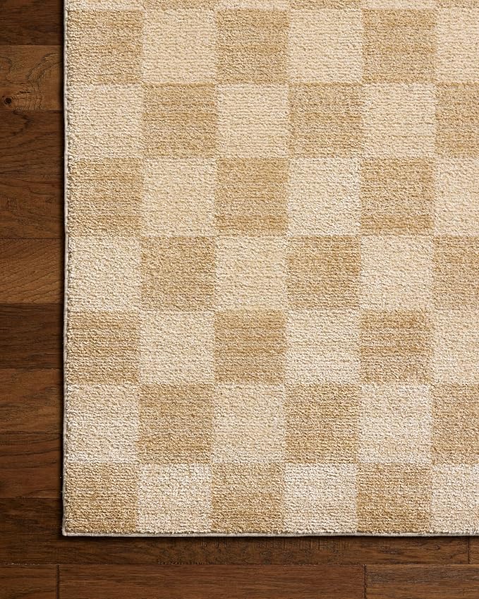Loloi Chris Loves Julia Calvin Collection CLV-01 Wheat/Ivory 5'-3" x 7'-6" Area Rug Checkered Neutral Soft Living Room Bedroom Carpet