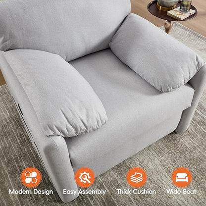 Oversized Accent Chair Mid-Century Modern Armchair for Living Room,USB and Type-C Ports,Comfy Reading Chairs for Bedroom with Side Pockets,Extra-Wide Single Sofa Chair (LightGrey, Set of 1)