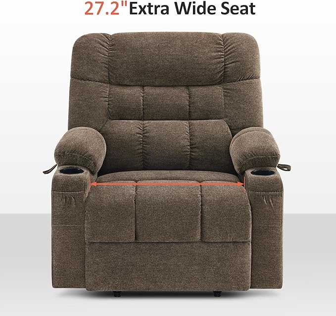 MCombo Dual Motor Power Lift Recliner Chair with Massage and Dual Heating for Elderly, Lay-Flat for Sleeping, Extra Wide for Big and Tall, Fabric R7070 (Coffee)