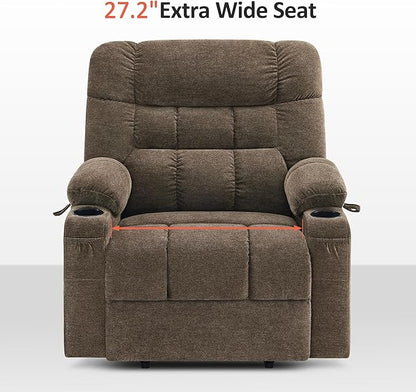 MCombo Dual Motor Power Lift Recliner Chair with Massage and Dual Heating for Elderly, Lay-Flat for Sleeping, Extra Wide for Big and Tall, Fabric R7070 (Coffee)
