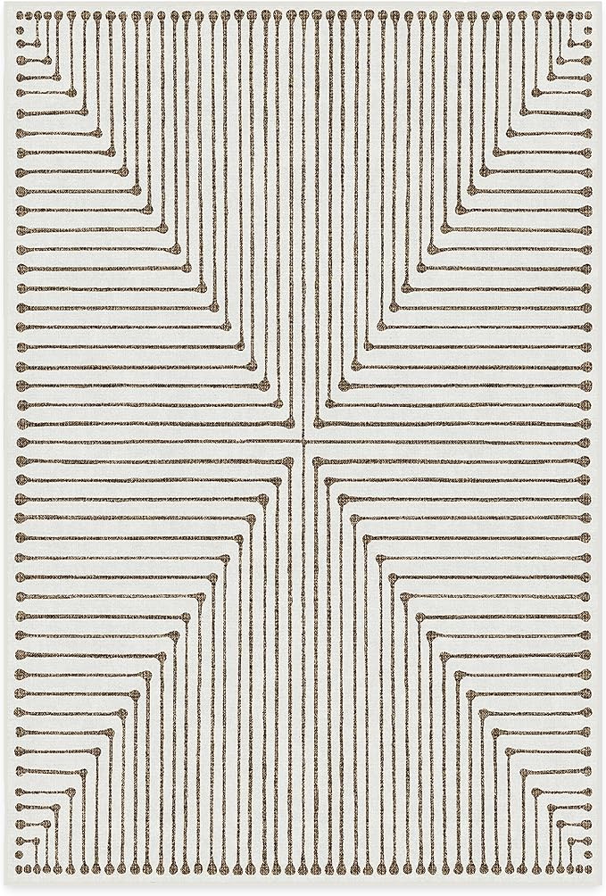 RUGGABLE x Jonathan Adler Machine Washable Modern Area Rug – Inkdrop Camel & Ivory 6x9, Stain-Resistant, Non-Slip – Medium Rugs for Living Room, Bedroom, Hallway, Entryway & Office–with Cushioned Pad