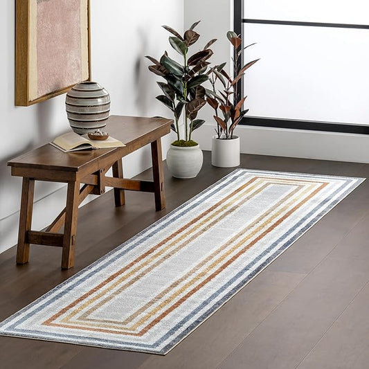 nuLOOM 2'8" x 8' Machine Washable Stain-Resistant Area Rug Low Profile for Living Room, Bedroom, and Dining Room, Alienor Multicolor