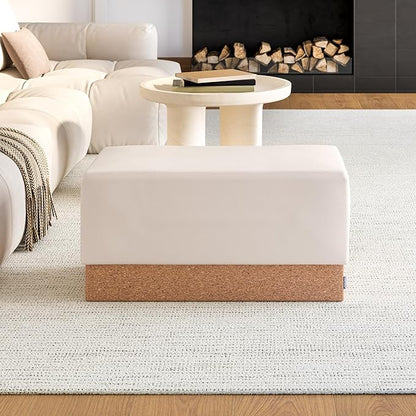 Seville Classics Cushioned Fabric Ottoman Hidden Storage Chest Footrest Chair, Padded Seat for Bedroom, Dorm, Loft, Living Room, Entryway, Hallway, Cork/Cream, 30" Bench