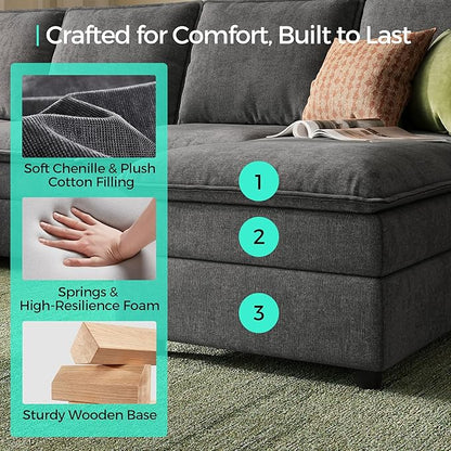 LINSY HOME Modular Sectional Couch Set, 99.7" V Shaped Cloud Sofa with Versatile Console, Chenille 5 Seater Sofa Set for Living Room, Apartment, Office, Green