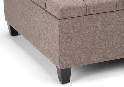 SIMPLIHOME Harrison Coffee Table Storage Ottoman - 36 inch Wide Upholstered Linen Look Fabric Square Lift-Top Ottoman in Fawn Brown, Transitional Ottoman for Living Room with Hidden Storage