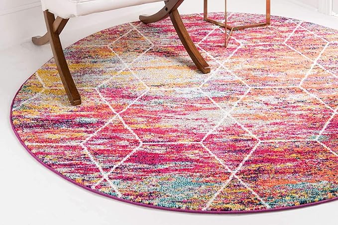 Unique Loom Trellis Frieze Collection Area Rug - Geometric (7' Round, Multi/ Ivory)