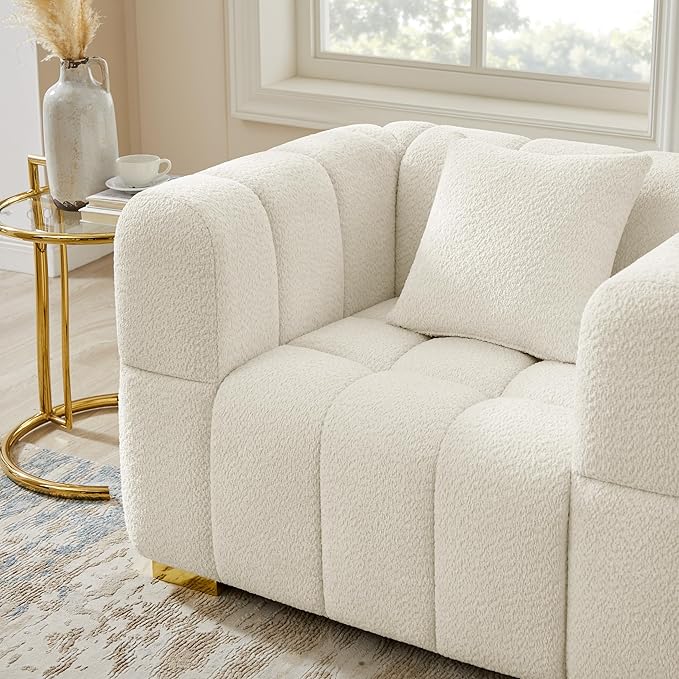 VANOMi Oversized Accent Chairs Set of 2, Boucle Arm Chair with Deep Seat, Oversized Comfy Reading Chair for Living Room, Bedroom, Office, Apartment，White (2 Piece)