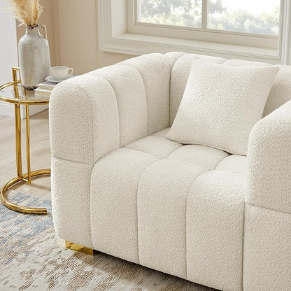 VANOMi Oversized Accent Chairs Set of 2, Boucle Arm Chair with Deep Seat, Oversized Comfy Reading Chair for Living Room, Bedroom, Office, Apartment，White (2 Piece)