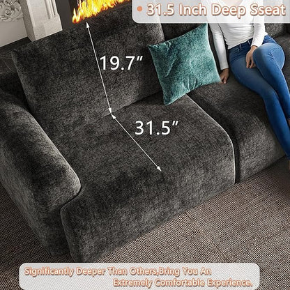 EASE MOOSE Cloud Couch Sectional Sofa, Large U-Shaped Oversized Modular Couch for Living Room, Minimalist Boneless Convertible Couches with Ottoman, 5-Seat Deep Sofa for Bedroom, Chenille (Dark Grey)