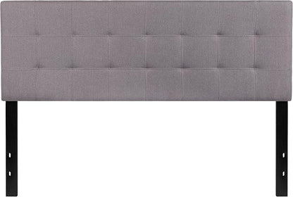 EMMA + OLIVER Quilted Tufted Queen Size Headboard in Light Gray Fabric