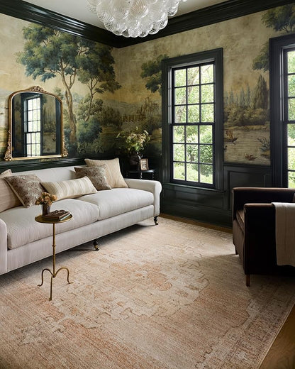 Loloi Chris Loves Julia Palma Collection PLM-02 Spice/Natural 5'-3" x 7'-6" Area Rug Vintage Style Boho Living Room Bedroom Carpet