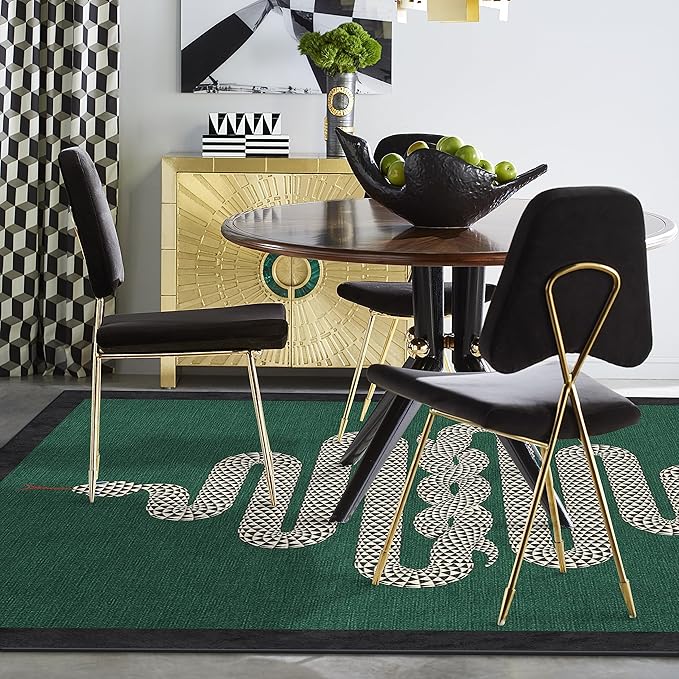 RUGGABLE x Jonathan Adler Machine Washable Modern Area Rug – Venom Emerald 5x7, Stain-Resistant, Non-Slip – Medium Rugs for Living Room, Bedroom, Hallway, Entryway & Office–with Cushioned Pad