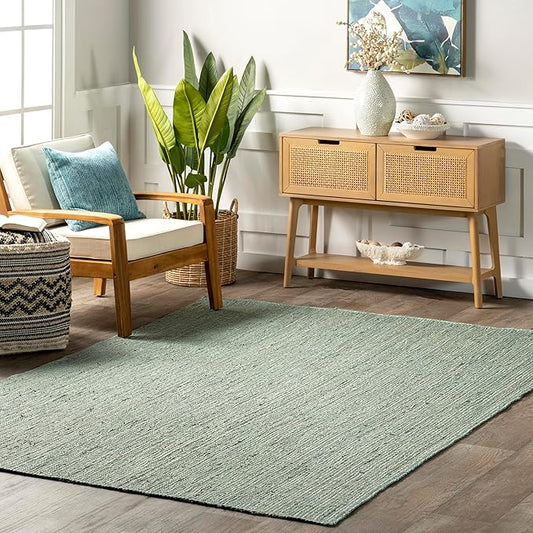 nuLOOM 8'6" x 11'6" Rigo Jute Hand Woven Area Rug, Green, Solid Farmhouse Design, Natural Fiber, for Bedroom, Living Room, Dining Room, Hallway, Office, Kitchen, Entryway
