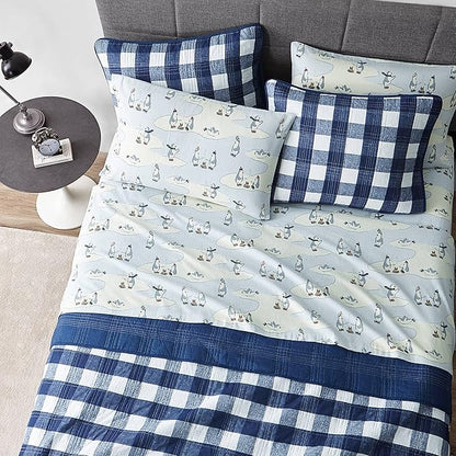 Eddie Bauer - Flannel Sheets Kingsize, Anti-Pilling & Wrinkle Resistant Cotton, Touchably Soft for All-Season Comfort - Bed Sheets with Matching Pillowcase & Fitted Sheet (Skating Penguin)