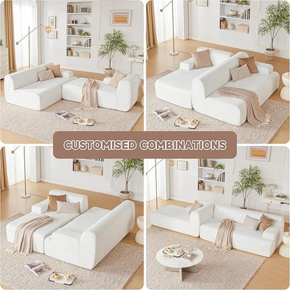 107" Modular Sectional Sofa, Boneless Couch Sponge Sectional Sofa for Living Room, High Density Sponges Cloud Couch,Modular L-Shape with Chaise, White