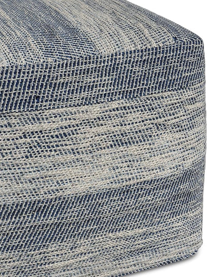 SIMPLIHOME Clay Boho Square Pouf in Patterened Teal Melange Cotton for the Living Room, Bedroom and Kids Room