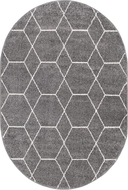 Unique Loom Trellis Frieze Collection Area Rug - Geometric (4' x 6' Oval, Dark Gray/ Ivory)