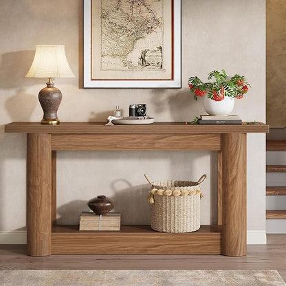 Tribesigns 63-Inch Farmhouse Console Table, Narrow Long Sofa Table Behind The Couch, 2-Tier Storage Entryway Furniture for Hallway, Entrance, Living Room, Rustic Brown