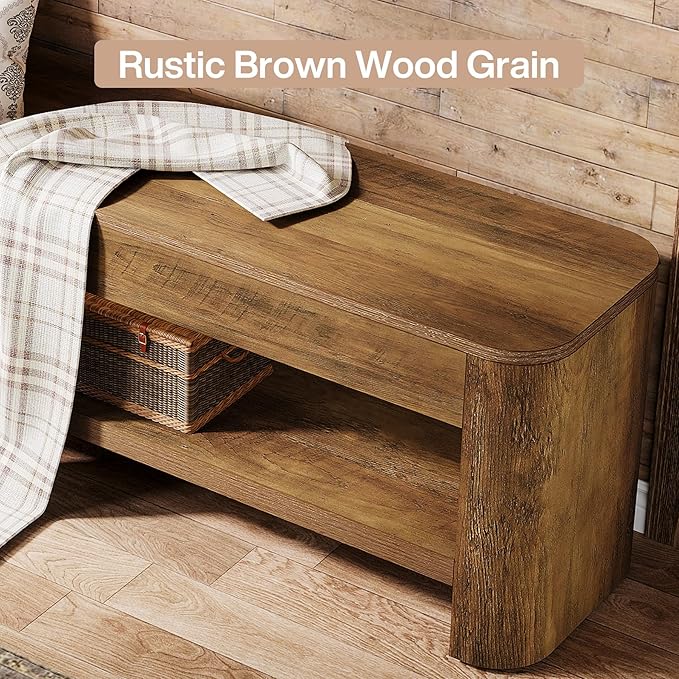 Tribesigns Farmhouse Entryway Bench, 53.5" Wood End of Bed Bench with Shoe Storage, 2-Tier Narrow Indoor Bench for Entryway, Bedroom, Hallway