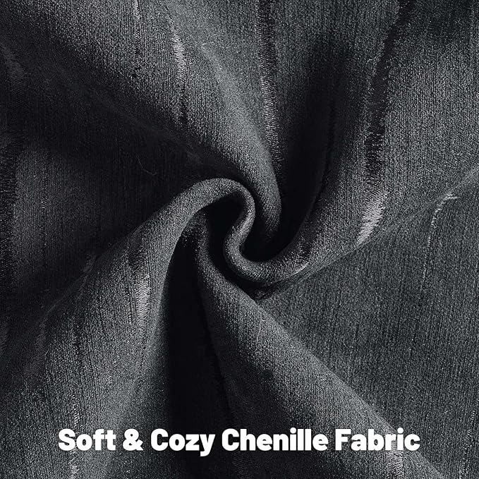 FUTEI Black Chenille Decorative Throw Pillow Covers 24x24 Inch Set of 2,Soft Embossed Striped Textured European Cushion Case,Modern Home Decor for Couch Bed Living Room