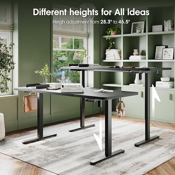 Monomi Electric Height Adjustable Standing Desk, 55x24 Inches, Ergonomic Home Office Sit/Stand Up Desk with Two-Piece Desktop (Black Steel Frame/Black Top)