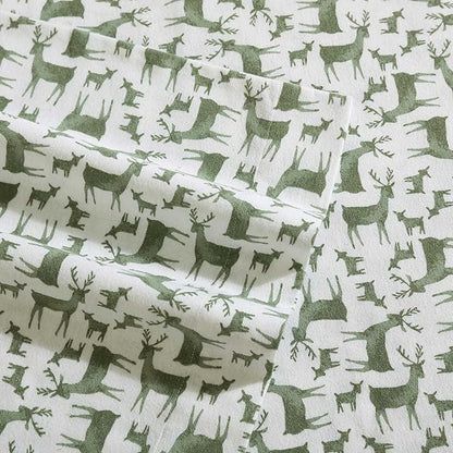 Eddie Bauer - Flannel Sheets Twin Size, Anti-Pilling & Wrinkle Resistant Cotton, Touchably Soft for All-Season Comfort - Bed Sheets with Matching Pillowcase & Fitted Sheet (Deer Camp Green)