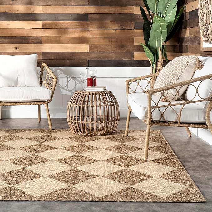Nuloom Outdoor Performance Collection Sabina Brown/Ivory, 8' Square, Soft and Cozy, High Traffic, Stain Resistant, Easy Clean, Durable Area Rug for Indoor/Outdoor Patio, Deck, Porch, Garden, Courtyard