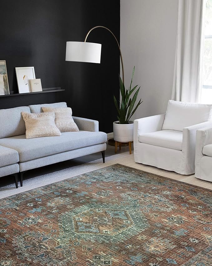 Loloi Skye Collection SKY-07 Terracotta/Sky 7' x 9' Oval Area Rug