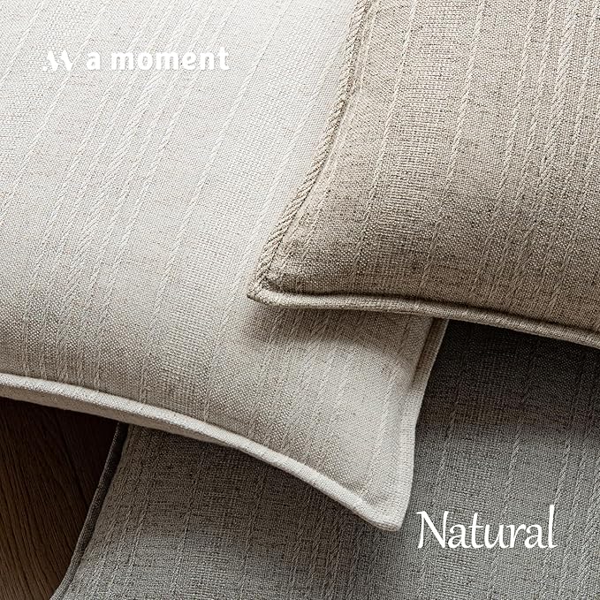 a moment Linen Pillow Covers Set of 2,Boho Farmhouse Throw Pillowcases Neutral Textured Decorative Covers for Couch Sofa Bed,Soft Linen Blend Accent Case Cushion Christmas Home Decor 20"x12"Ivory