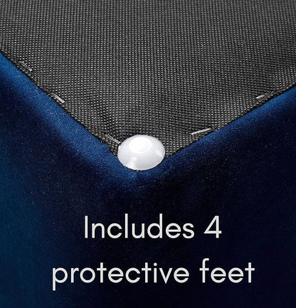 BIRDROCK HOME Tufted Navy Velvet Ottoman Foot Stool - Square - Soft Compact Padded Stool - Great for The Living Room, Bedroom and Kids Room - Upholstered Small Furniture