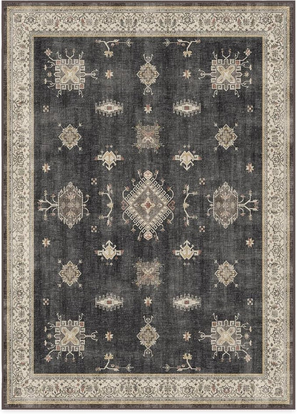 RUGGABLE Washable Vintage Area Rug – Verena Dark Wood 10x14, Stain-Resistant, Non-Slip – Large Machine Washable Rugs for Living Room, Bedroom, Hallway, Entryway & Office–with Standard Pad