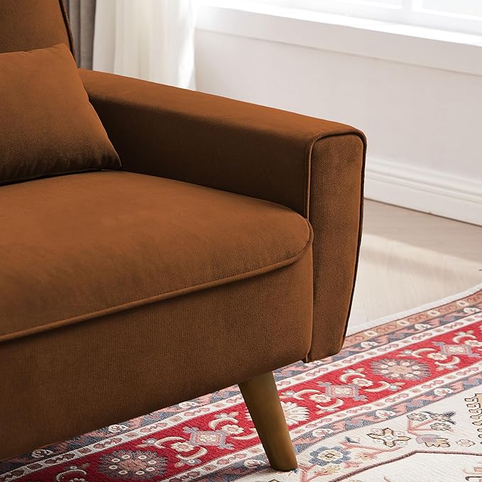 48" Small Loveseat Sofa, Mid Century Modern Love Seat Couch with Back Cushions and Plastic Legs, 2 Seater Couches for Living Room, Bedroom, Small Spaces, Orange