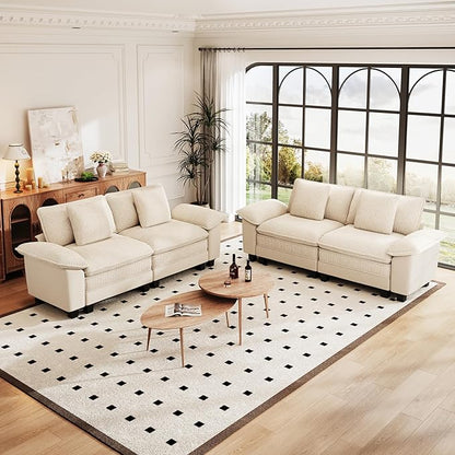 PHI VILLA Cloud Modular Couches Sets, 2 Pieces Sectional Loveseat Sofa Set, 4-Seater Comfy Couch for Living Room Small Spaces, Chenille Corduroy Dual Fabric, Beige