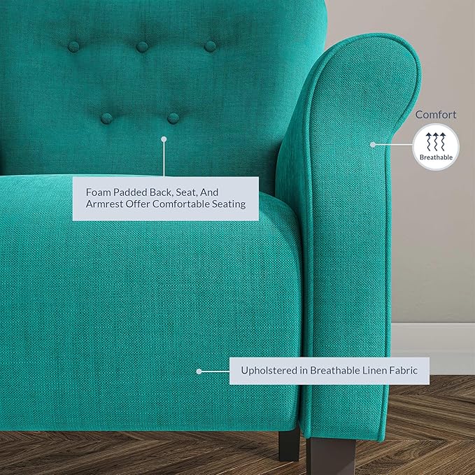 BELLEZE Modern Accent Chair, High Back Armchair, Upholstered Wingback Side Chair, Padded Single Sofa with Wooden Legs for Living Room, Bedroom - Mallard Teal