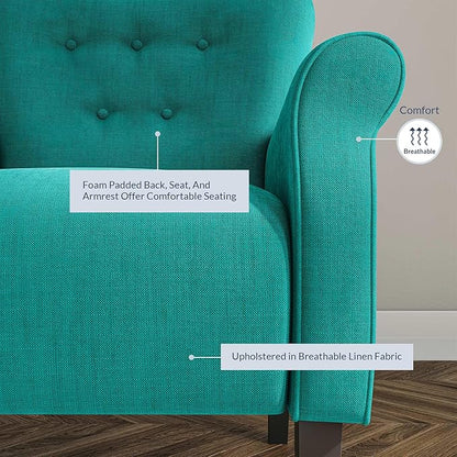 BELLEZE Modern Accent Chair, High Back Armchair, Upholstered Wingback Side Chair, Padded Single Sofa with Wooden Legs for Living Room, Bedroom - Mallard Teal