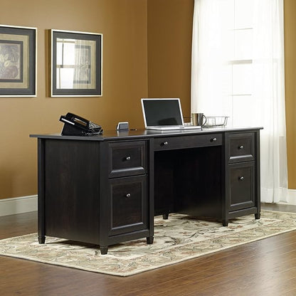 Sauder Edge Water Executive Desk, Double Ped Desks, Roomy Workspace - Estate Black Finish