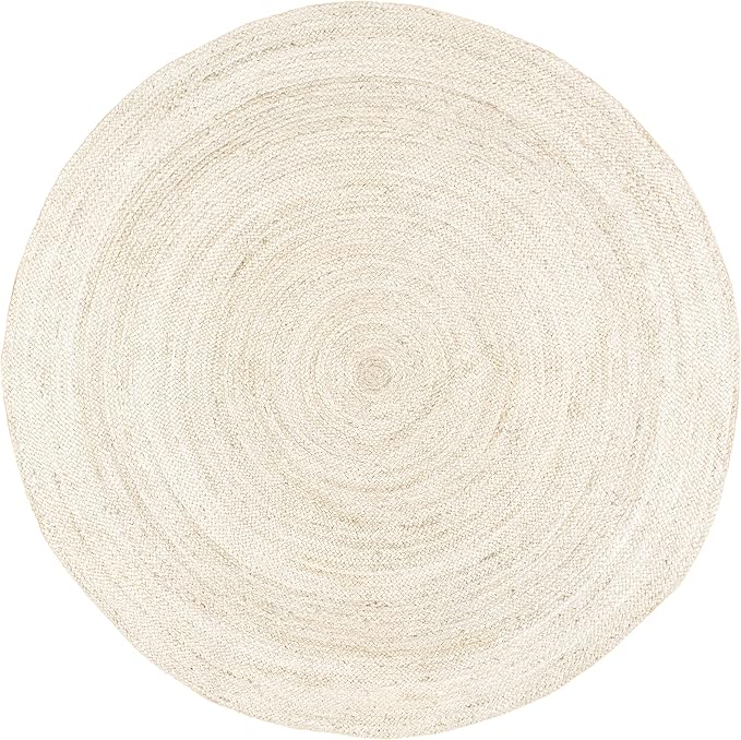 nuLOOM 6 Round Rigo Jute Hand Woven Area Rug, Off White, Solid Farmhouse Design, Natural Fiber, For Bedroom, Living Room, Dining Room, Hallway, Office, Kitchen, Entryway