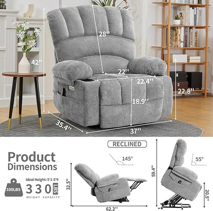 DURASPACE Power Lift Recliner Electric Lift Massage Recliner Chairs with Heat, Large Shell Velvet Backrest Lift Chair Recliners for Elderly, Seniors (Gray)