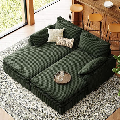 Belffin Large Modular Sectional Sofa with Deep Chaise, 73.6" Corduroy L Shaped Couch with 9" Soft Dual-Layer Seats Cushion for Living Room, Apartment, Green