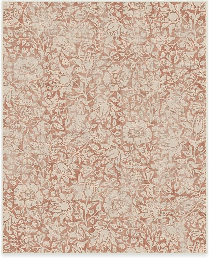 RUGGABLE x Morris & Co Washable Area Rug – Mallow Rust Red 8x10, Stain-Resistant, Non-Slip – Large Machine Washable Rugs for Living Room, Bedroom, Hallway, Entryway & Office–with Cushioned Pad