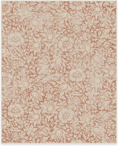 RUGGABLE x Morris & Co Washable Area Rug – Mallow Rust Red 8x10, Stain-Resistant, Non-Slip – Large Machine Washable Rugs for Living Room, Bedroom, Hallway, Entryway & Office–with Cushioned Pad