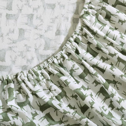 Eddie Bauer - Flannel Sheets Queen Size, Anti-Pilling & Wrinkle Resistant Cotton, Touchably Soft for All-Season Comfort - Bed Sheets with Matching Pillowcases & Fitted Sheet (Deer Camp Green)
