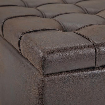 SIMPLIHOME Harrison Coffee Table Storage Ottoman - 36 inch Wide Upholstered Vegan Leather Square Lift-Top Ottoman in Distressed Brown, Transitional Ottoman for Living Room with Hidden Storage