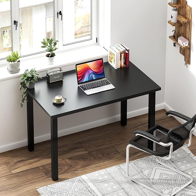 Need Small Desk, 31.5 inch Sturdy Writing Desk for Small Spaces, Computer Desk Teens Desk Study Table Laptop Desk Home Office, Black Metal Frame, Black
