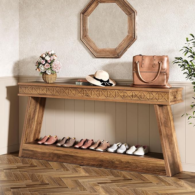Tribesigns Farmhouse Console Table, 70.9-Inch Extra Long Entryway Table with Storage, 2-Tier Narrow Sofa Table Behind Couch, Wooden Accent Table for Living Room, Hallway, Foyer, Rustic Brown